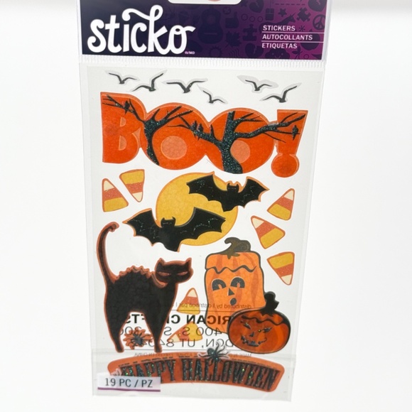 🎃 Sticko Halloween Stickers 19-Piece Spooky Set Bats Black Cat Candy Corn 👻🦇 - Picture 1 of 5